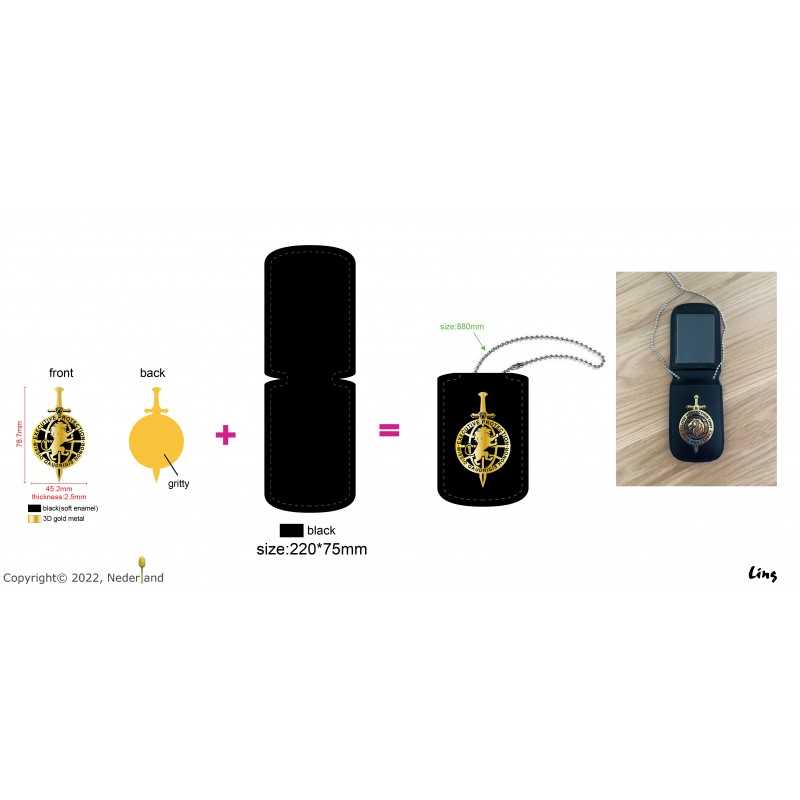 Op maat gemaakte politie- en beveiligingsbadge met leren ID-hoesje